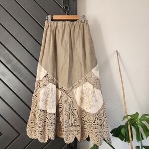 Vintage Lim’s USA Cotton Prairie Skirt Boho Lace Cottagecore Elastic Waist Small